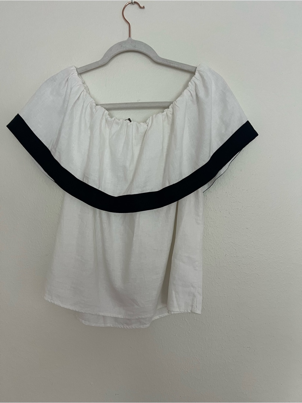 LOFT White Off-Shoulder Top with Black Trim